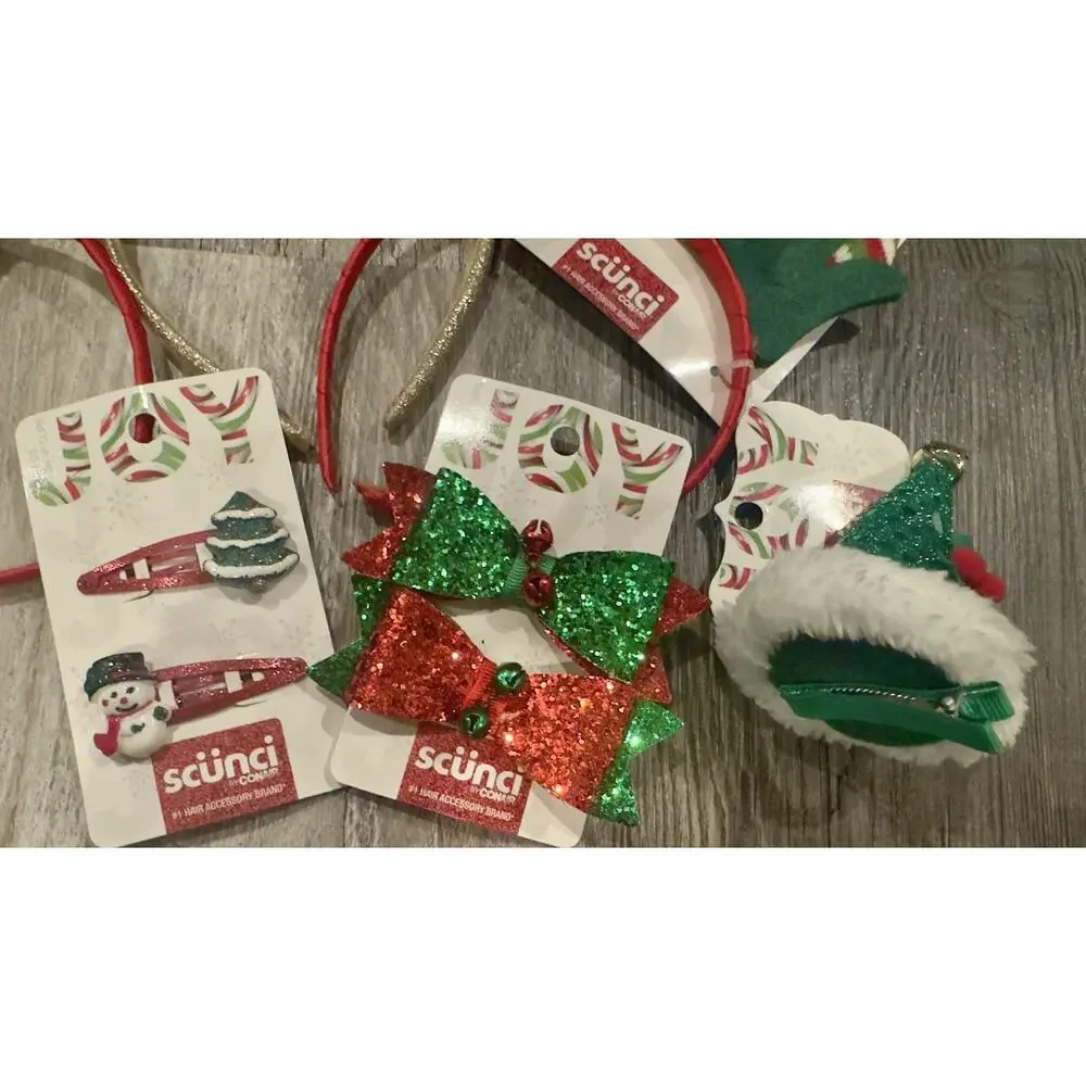 Scunci Christmas Hair Accessories Lot – Elf Hats, Reindeer Antlers, Bows, Clips